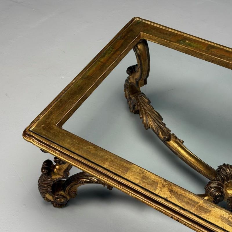 Hollywood Regency, Coffee Table, Gilt Wood, Gold Leaf, Glass, Italy, 1960s - 12