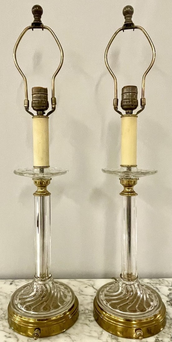 Mid Century Modern Pair of Baccarat Style Table Lamps, Crystal, 1960s - 2