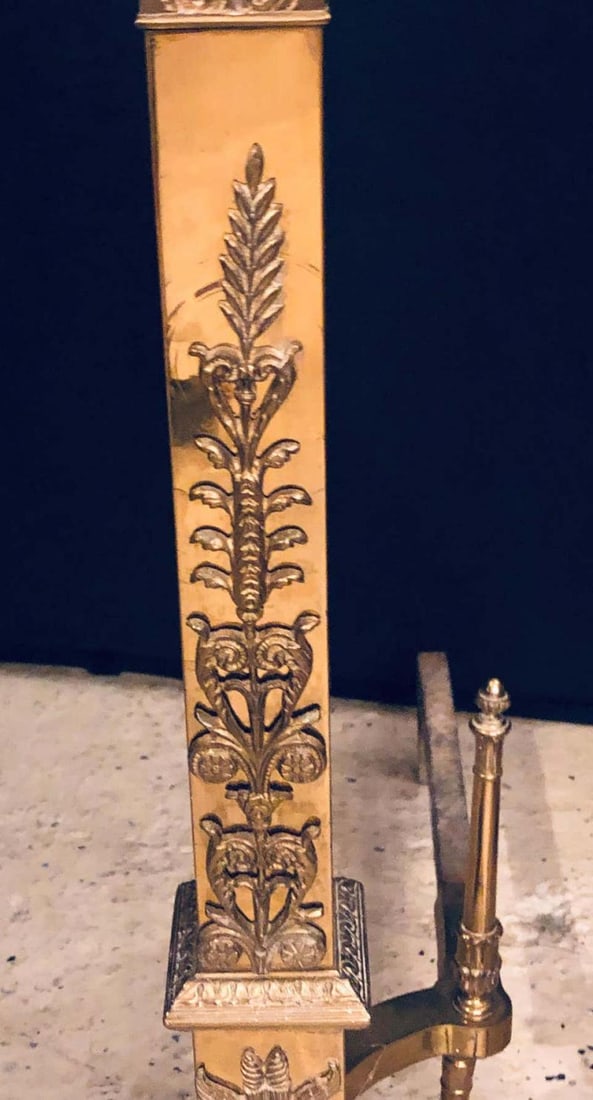 Fine Pair of Large and Impressive Louis XVI Style Brass and Irons - 4