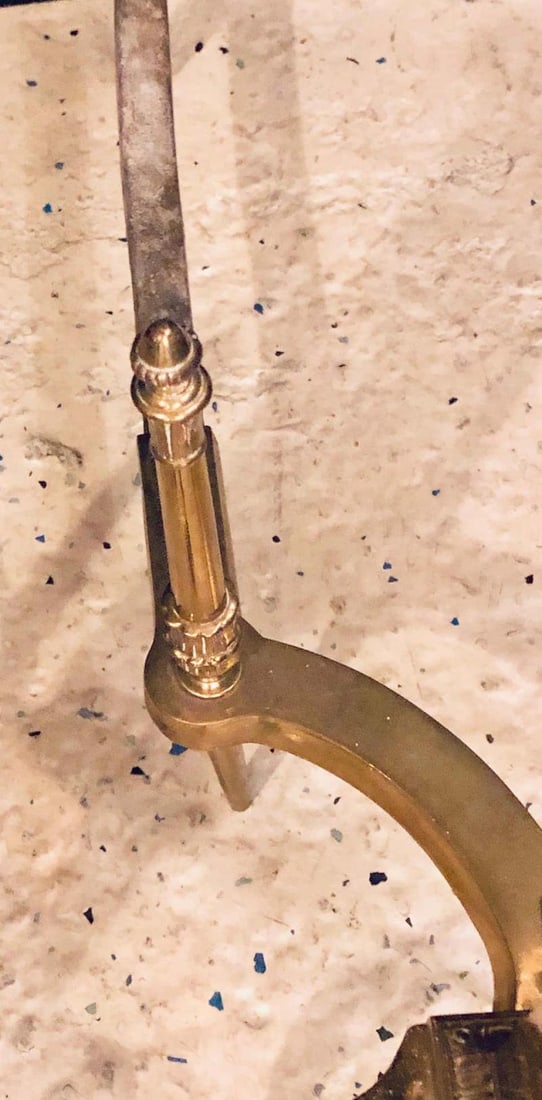 Fine Pair of Large and Impressive Louis XVI Style Brass and Irons - 5