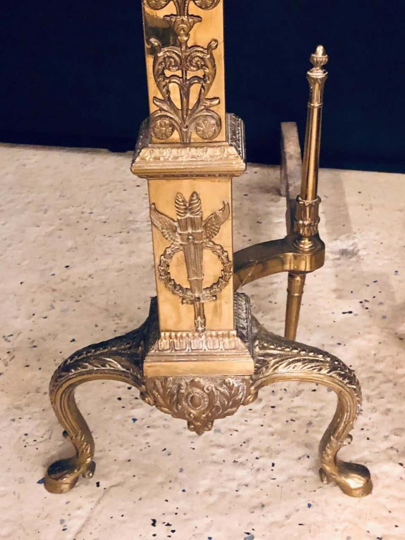 Fine Pair of Large and Impressive Louis XVI Style Brass and Irons - 8
