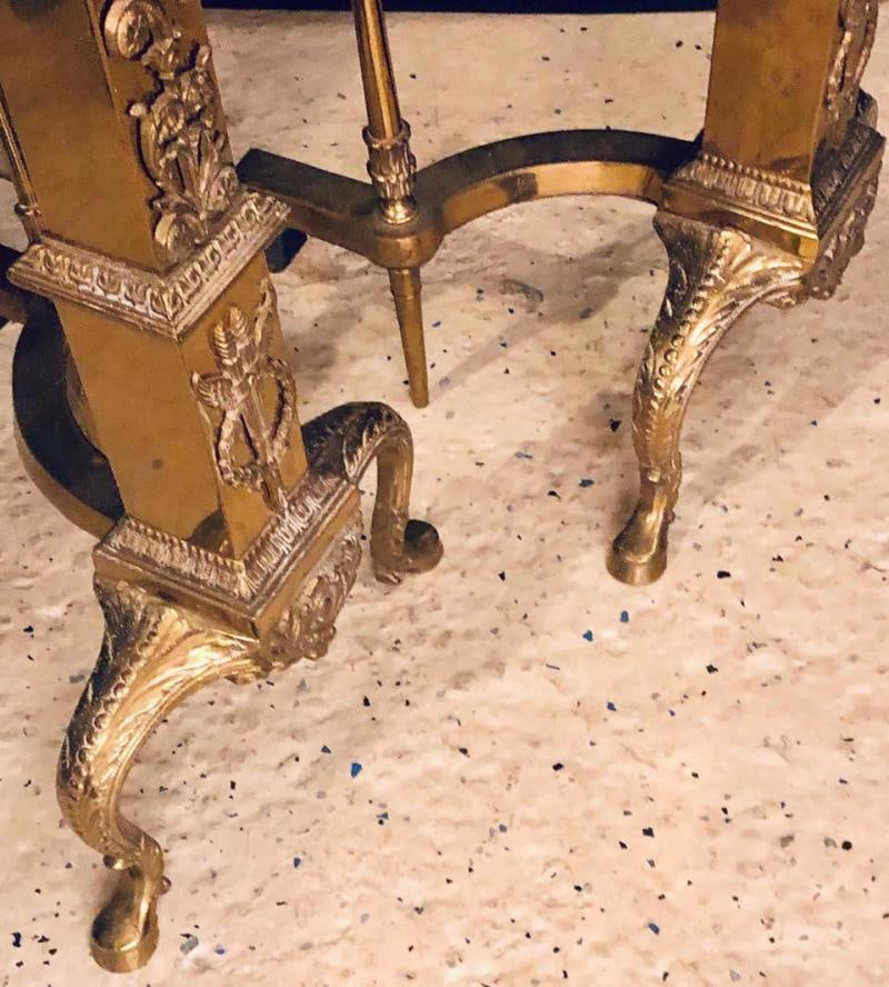 Fine Pair of Large and Impressive Louis XVI Style Brass and Irons - 9