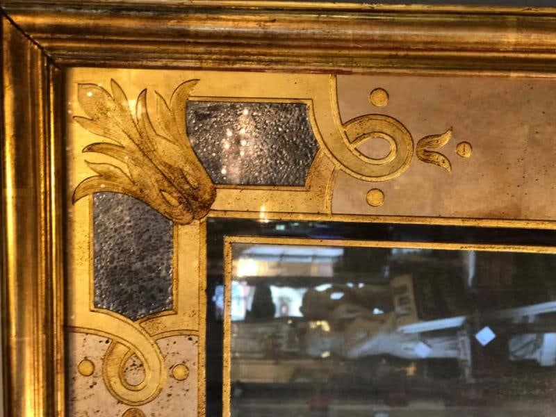 Hollywood Regency Jansen Églomisé Wall or Console Mirror Stamped on Reverse - 3