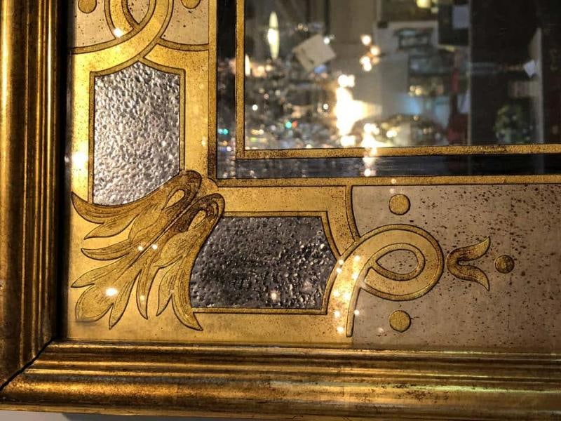 Hollywood Regency Jansen Églomisé Wall or Console Mirror Stamped on Reverse - 4