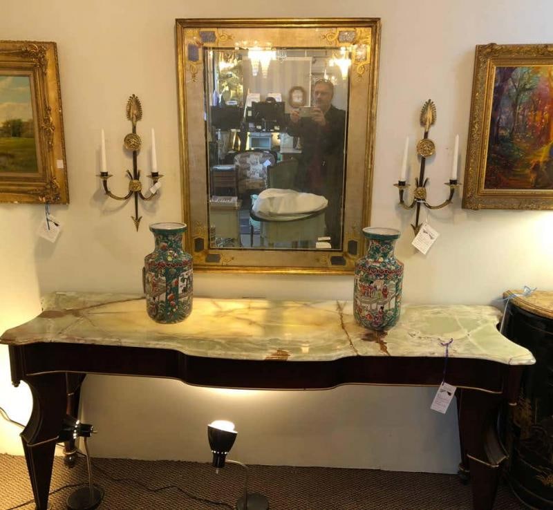 Hollywood Regency Jansen Églomisé Wall or Console Mirror Stamped on Reverse - 5