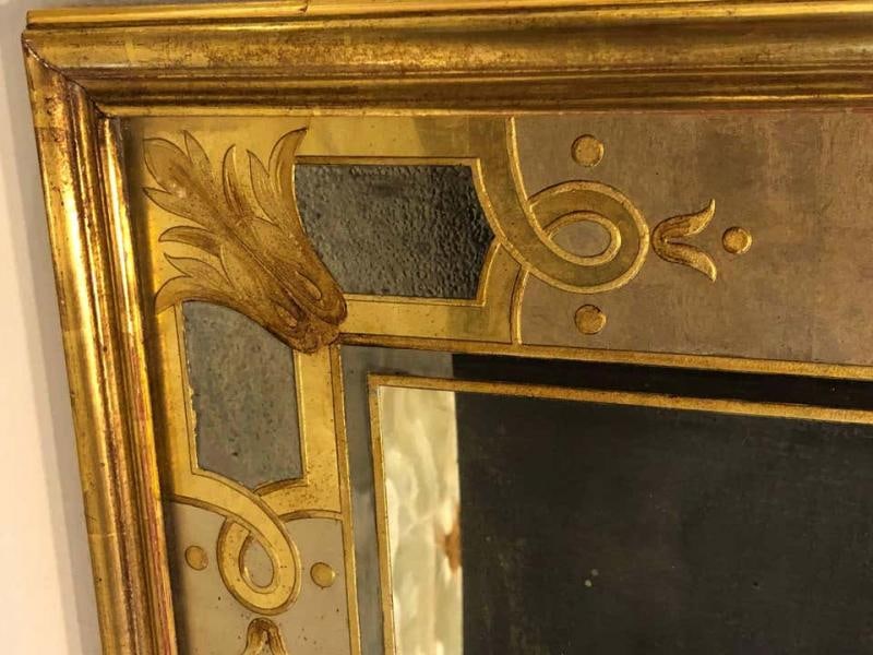 Hollywood Regency Jansen Églomisé Wall or Console Mirror Stamped on Reverse - 6