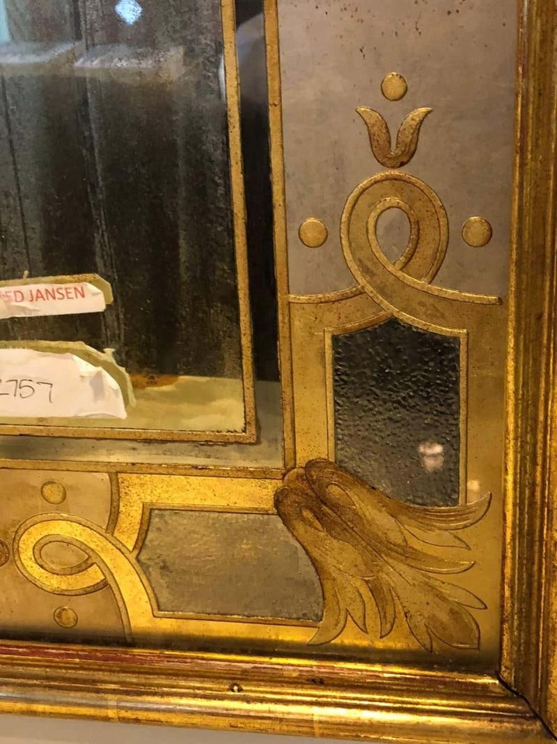 Hollywood Regency Jansen Églomisé Wall or Console Mirror Stamped on Reverse - 8