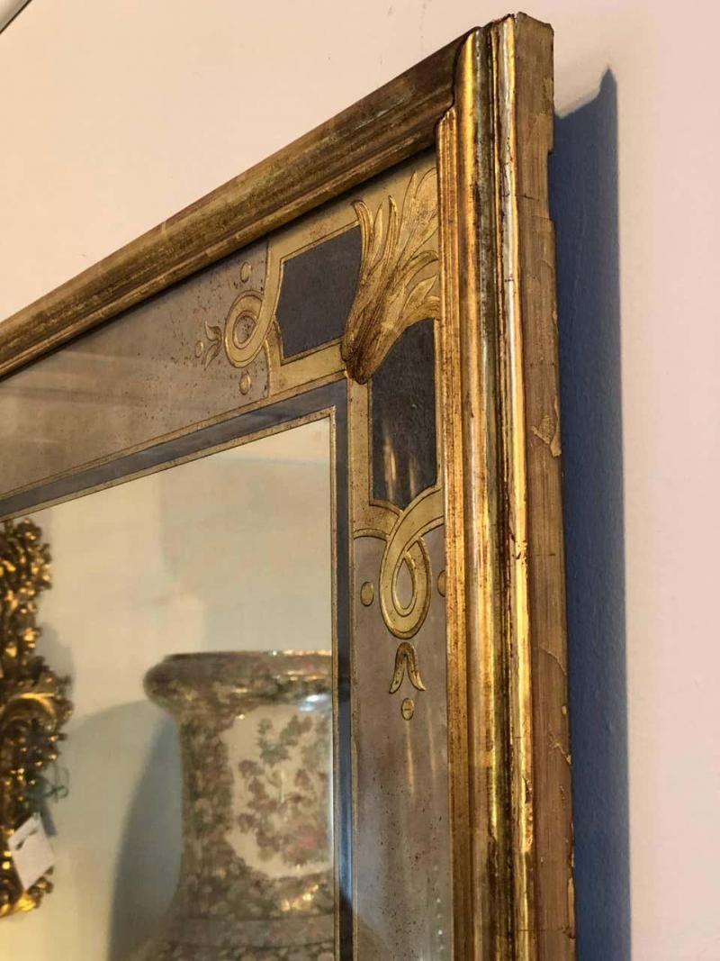 Hollywood Regency Jansen Églomisé Wall or Console Mirror Stamped on Reverse - 9