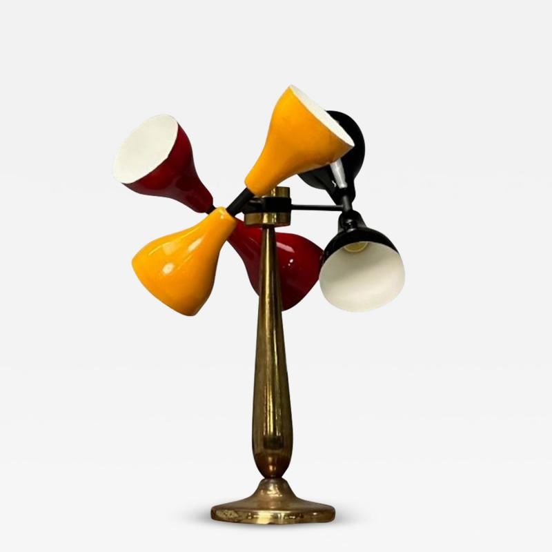 Italian Mid-Century Modern, Table Lamp, Enameled Shades, Patinated Brass, 1960s (1 of 8)