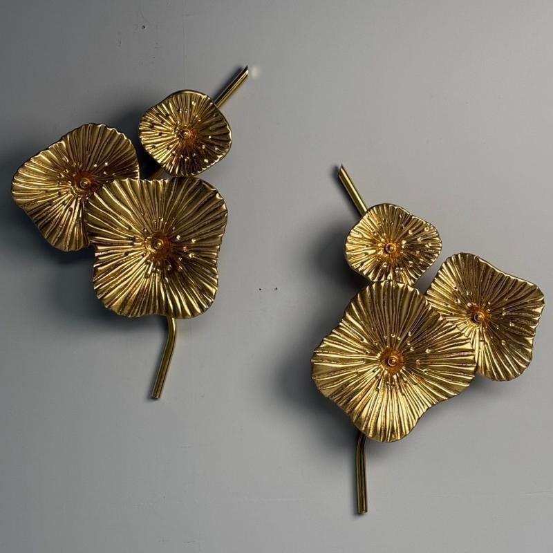 Contemporary, Italian Modern, Flower Sconces, Murano Glass, Gold Leaf, Brass - 2