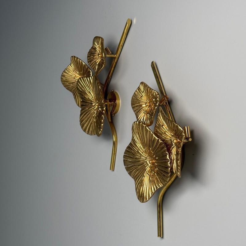 Contemporary, Italian Modern, Flower Sconces, Murano Glass, Gold Leaf, Brass - 3