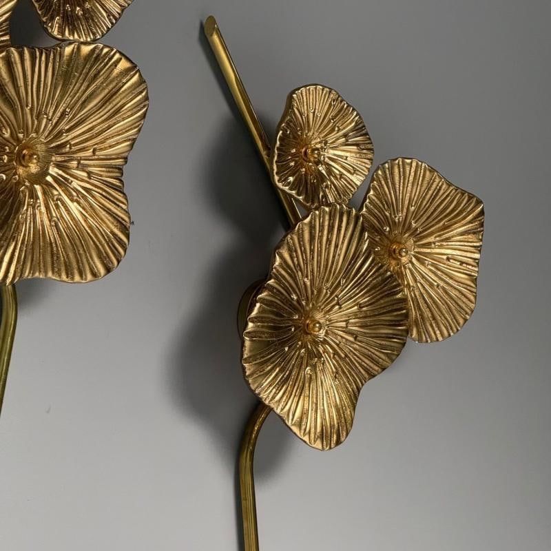 Contemporary, Italian Modern, Flower Sconces, Murano Glass, Gold Leaf, Brass - 6