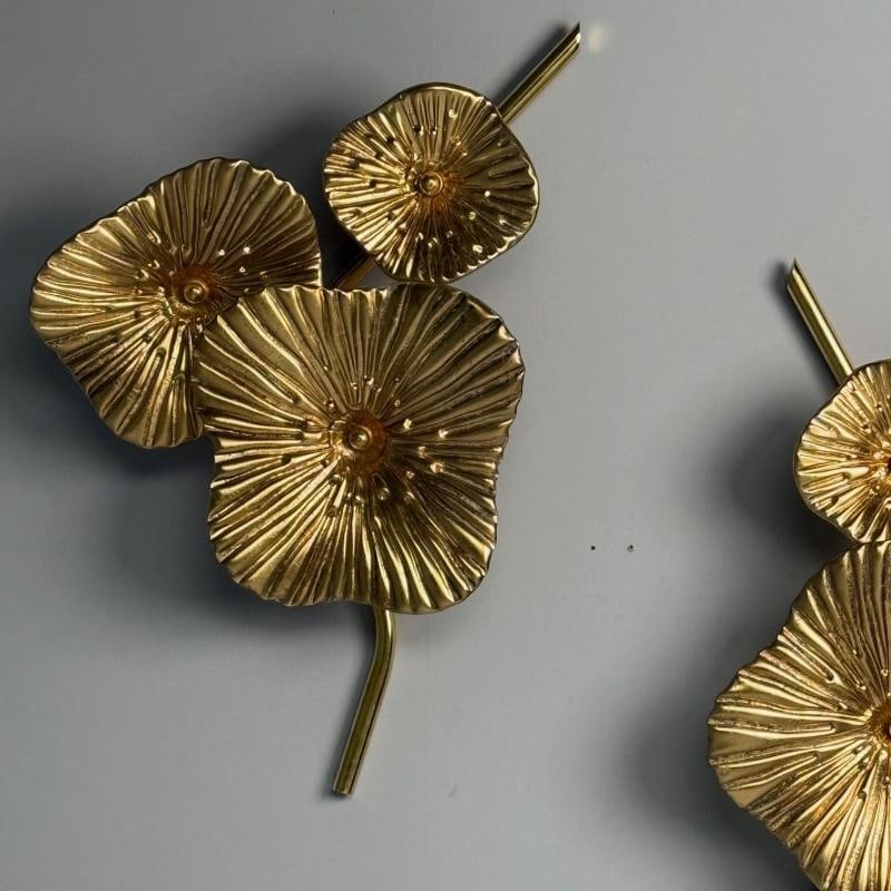Contemporary, Italian Modern, Flower Sconces, Murano Glass, Gold Leaf, Brass - 8