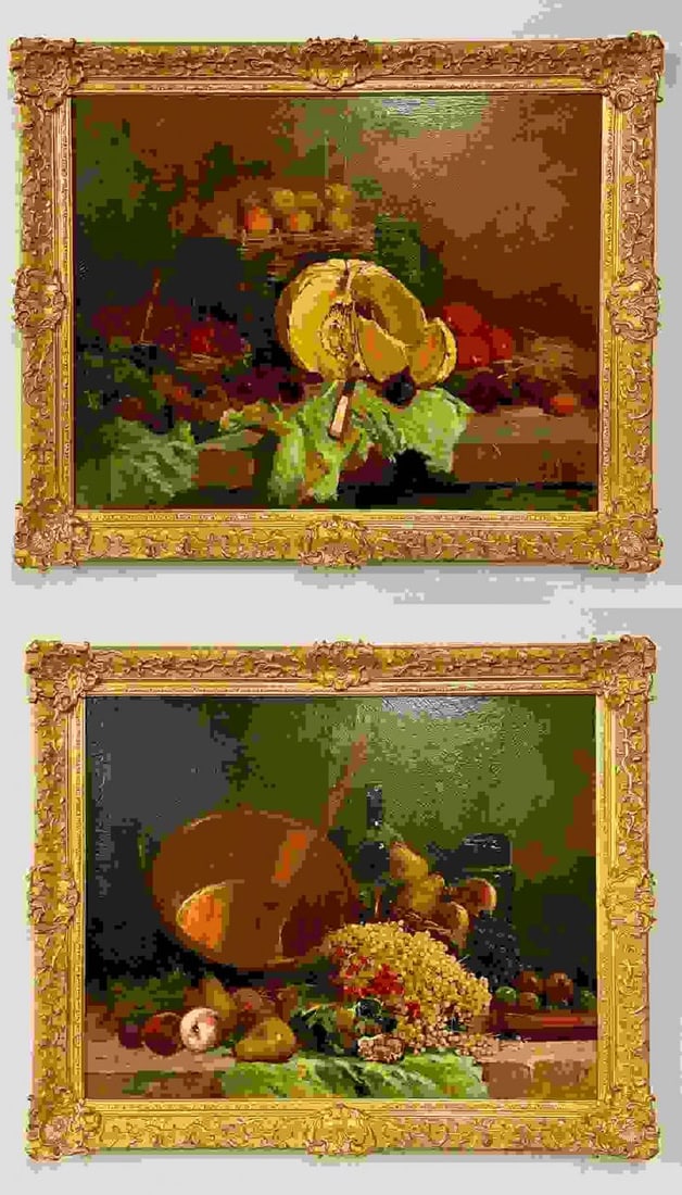 Pair of Oil on Canvas signed Tony Torta, Stilllife, Fruit, Italian - 2