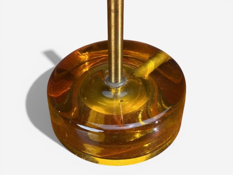Nybro Armaturfabrik, Table Lamps, Amber Glass, Brass, Sweden, 1970s - 7