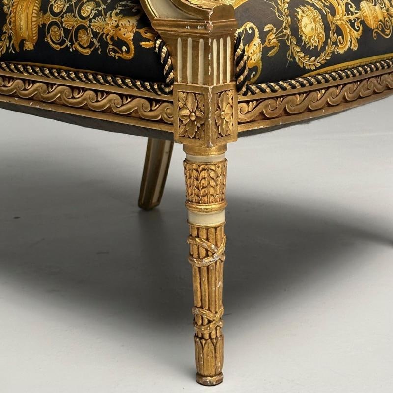 Louis XVI, French Arm Chair, Versace Fabric, Giltwood, France, 1960s - 9