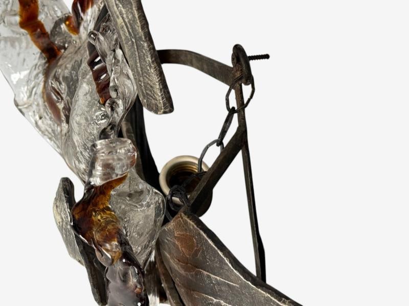 Italian Modern, Patinated Metal, Art Glass, Large Wall Sconce, Italy, 1960s - 10