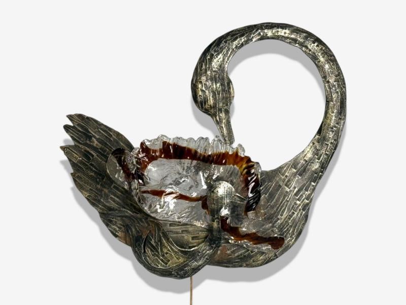 Italian Modern, Patinated Metal, Art Glass, Large Wall Sconce, Italy, 1960s - 5