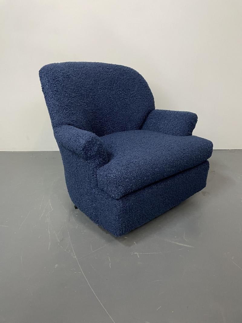 Pair of Mid-Century Modern Scroll Arm Swivel Lounge / Arm Chairs, Faux Shearling - 5