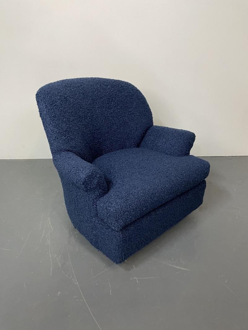 Pair of Mid-Century Modern Scroll Arm Swivel Lounge / Arm Chairs, Faux Shearling - 6