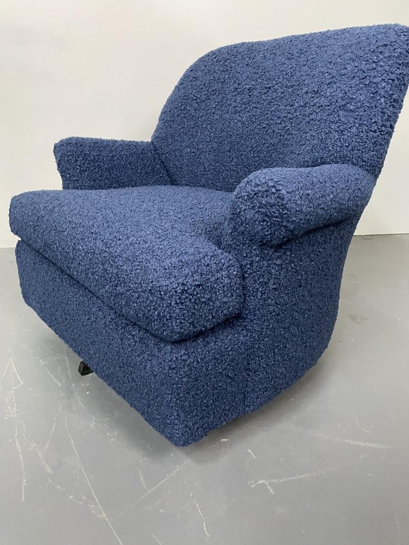 Pair of Mid-Century Modern Scroll Arm Swivel Lounge / Arm Chairs, Faux Shearling - 7