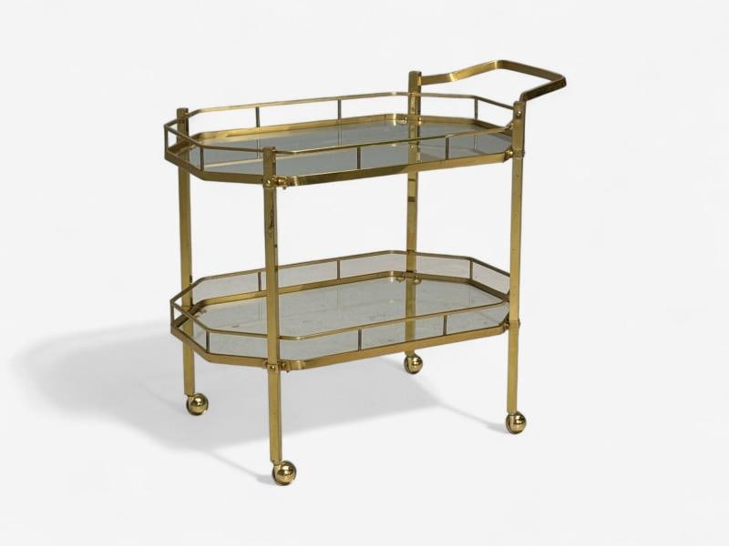 Hollywood Regency Style, Brass, Glass, Bar Cart, France, 1970s - 5