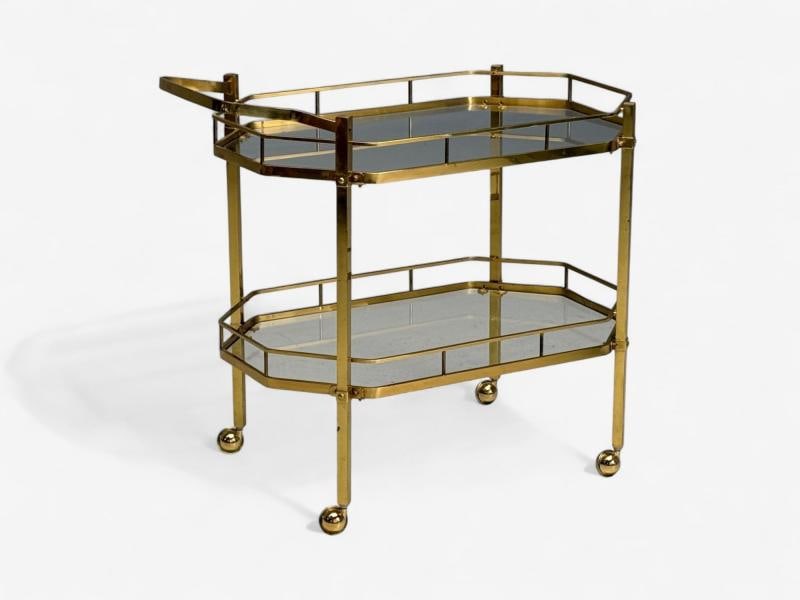 Hollywood Regency Style, Brass, Glass, Bar Cart, France, 1970s - 8