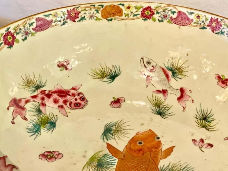 19th Century Famille Rose Chinese Export Punch, Koi Decorated - 12