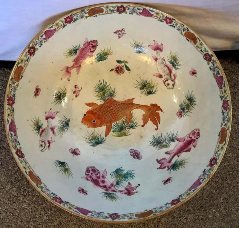 19th Century Famille Rose Chinese Export Punch, Koi Decorated - 9