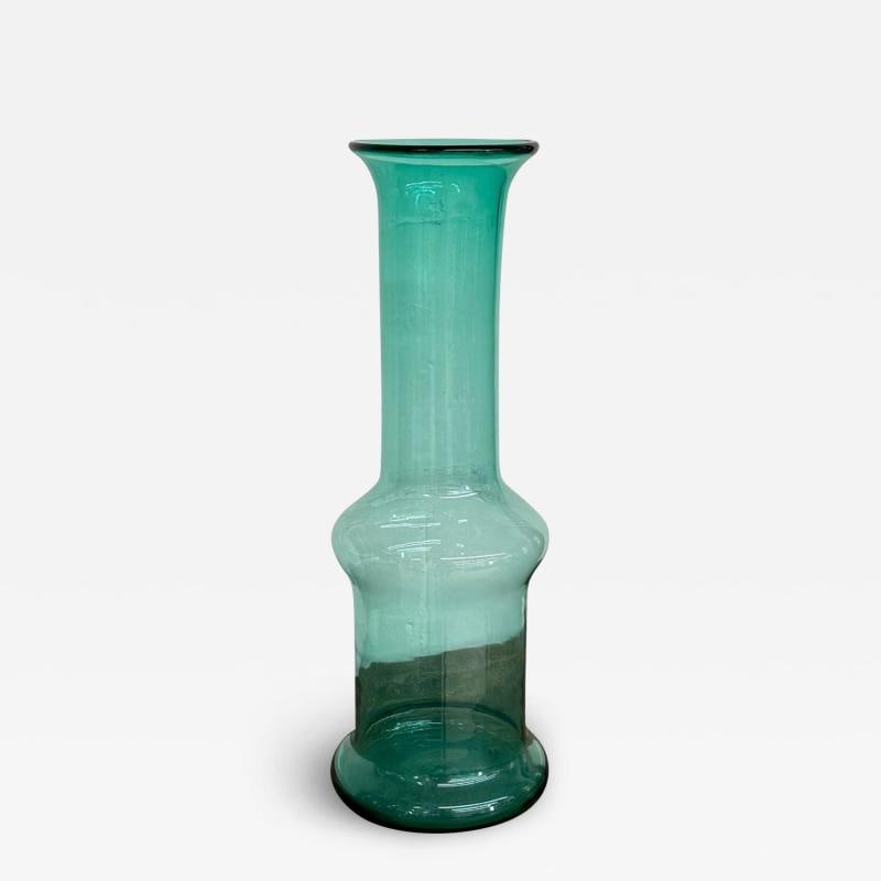 Large Mid-Century Handblown Glass Turquoise Long Floor or Table Vase by Blenko: Title: Large Mid-Century Handblown Glass Turquoise Long Floor or Table Vase by Blenko Description: Description 1: Large Mid-Century Handblown Glass Turquoise Long Floor or Table Vase by Blenko Teal fl
