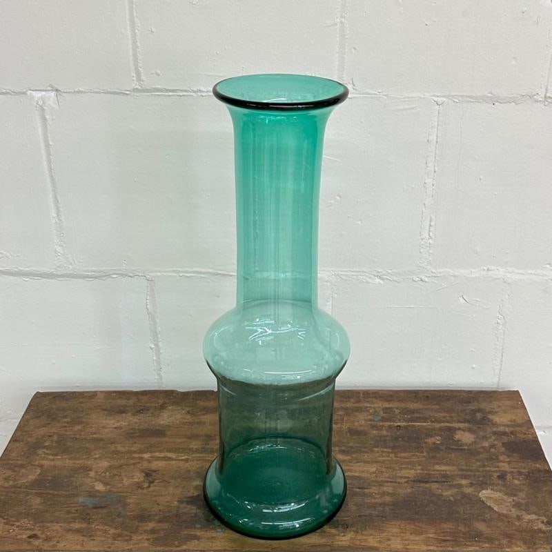 Large Mid-Century Handblown Glass Turquoise Long Floor or Table Vase by Blenko - 6