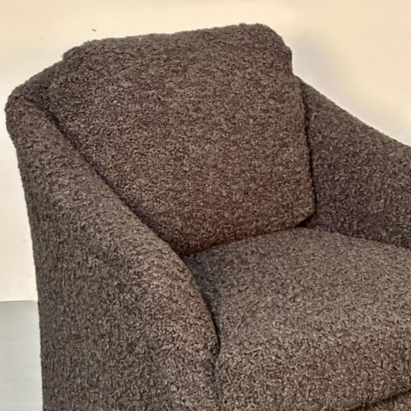 Mid-Century Modern Black Boucle Tub / Swivel / Lounge Chair, Faux Fur - 10