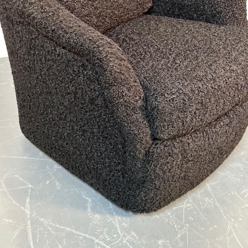 Mid-Century Modern Black Boucle Tub / Swivel / Lounge Chair, Faux Fur - 11