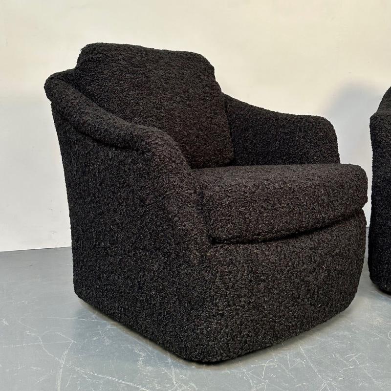 Mid-Century Modern Black Boucle Tub / Swivel / Lounge Chair, Faux Fur - 2