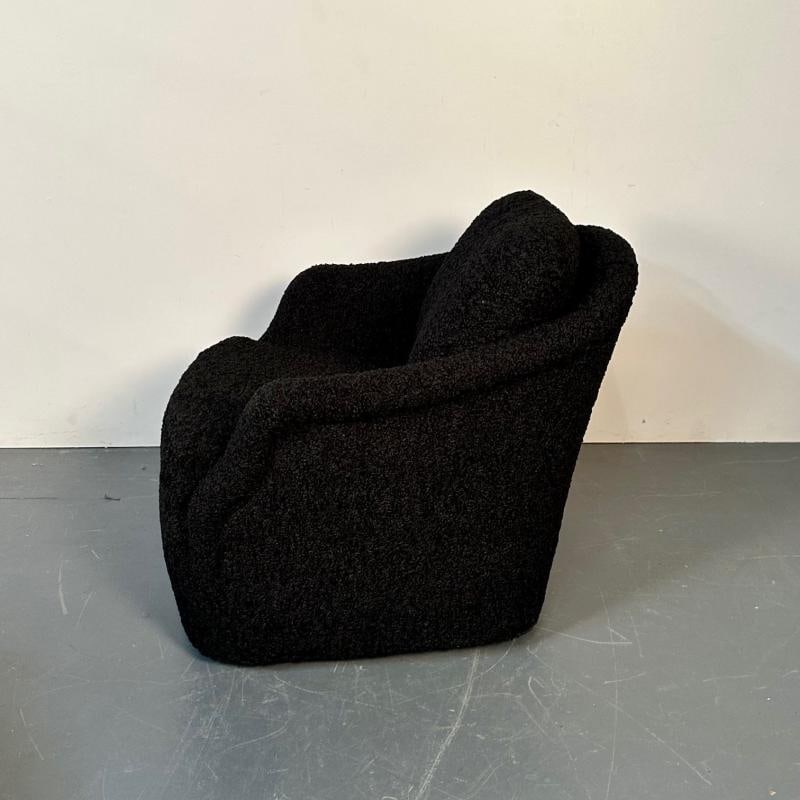 Mid-Century Modern Black Boucle Tub / Swivel / Lounge Chair, Faux Fur - 5