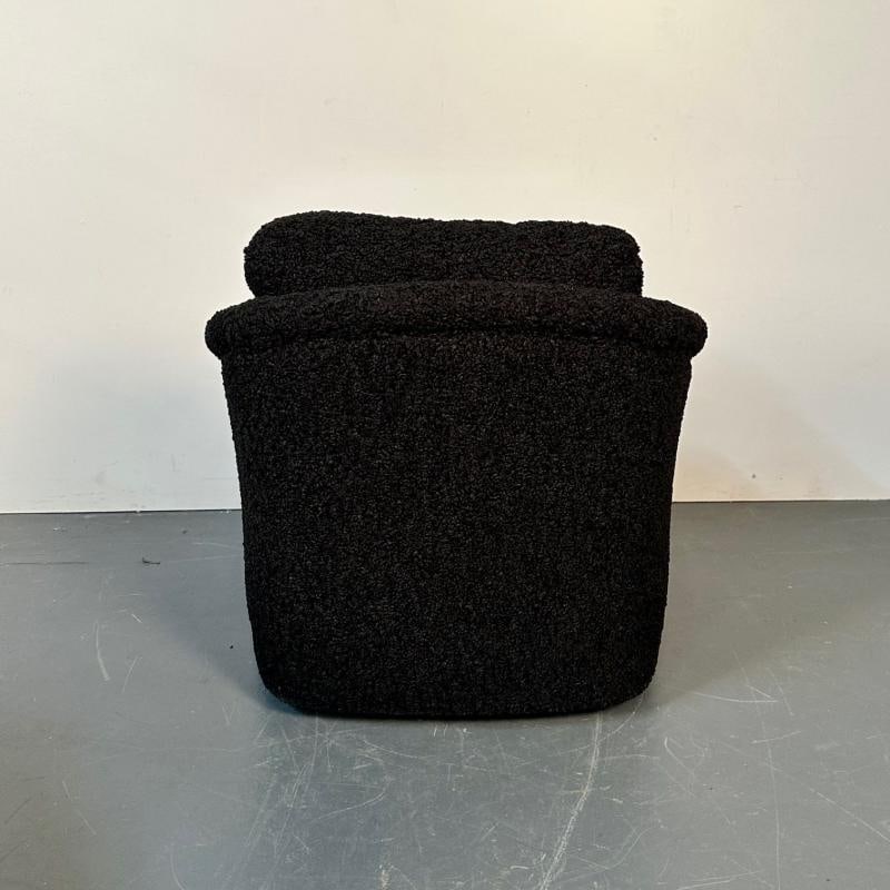 Mid-Century Modern Black Boucle Tub / Swivel / Lounge Chair, Faux Fur - 7