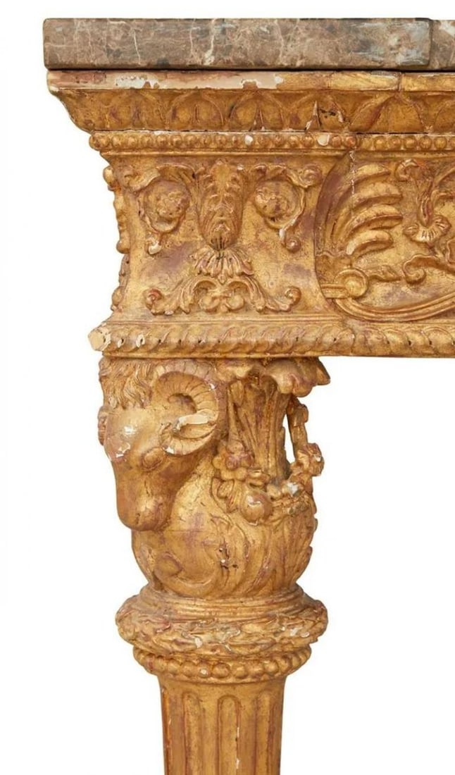Italian Louis XVI Style Giltwood Console / Center Table, Hand Carved, Figural - 12