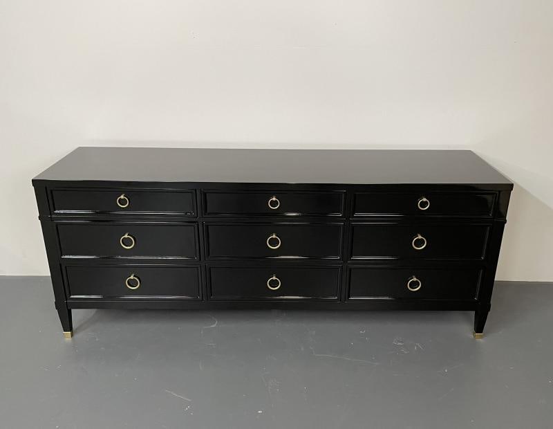 Hollywood Regency Black Lacquered Dresser / Sideboard, Bronze, Baker Furniture - 2
