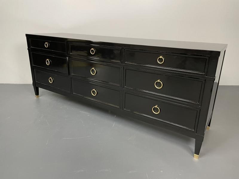 Hollywood Regency Black Lacquered Dresser / Sideboard, Bronze, Baker Furniture - 3