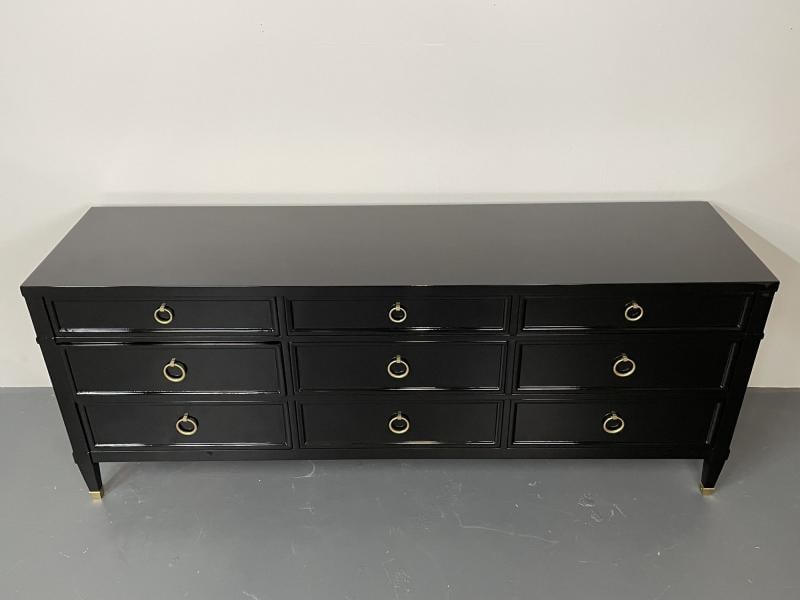 Hollywood Regency Black Lacquered Dresser / Sideboard, Bronze, Baker Furniture - 4