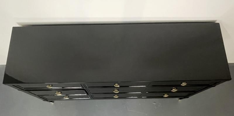 Hollywood Regency Black Lacquered Dresser / Sideboard, Bronze, Baker Furniture - 6