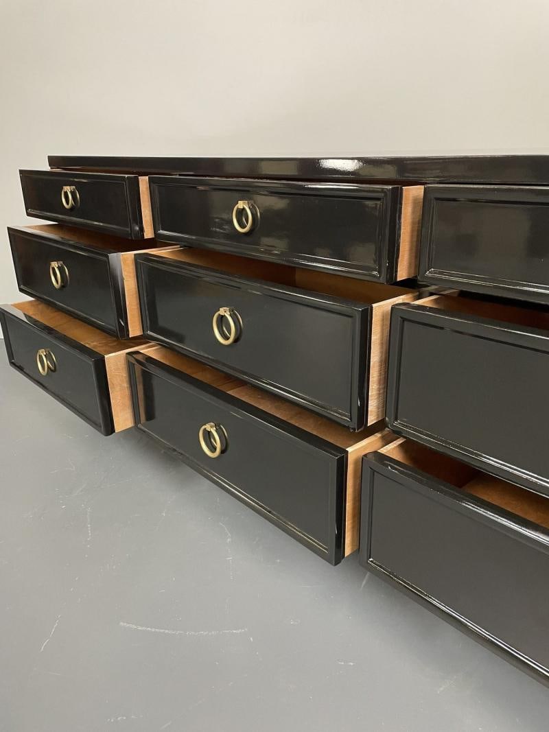 Hollywood Regency Black Lacquered Dresser / Sideboard, Bronze, Baker Furniture - 7