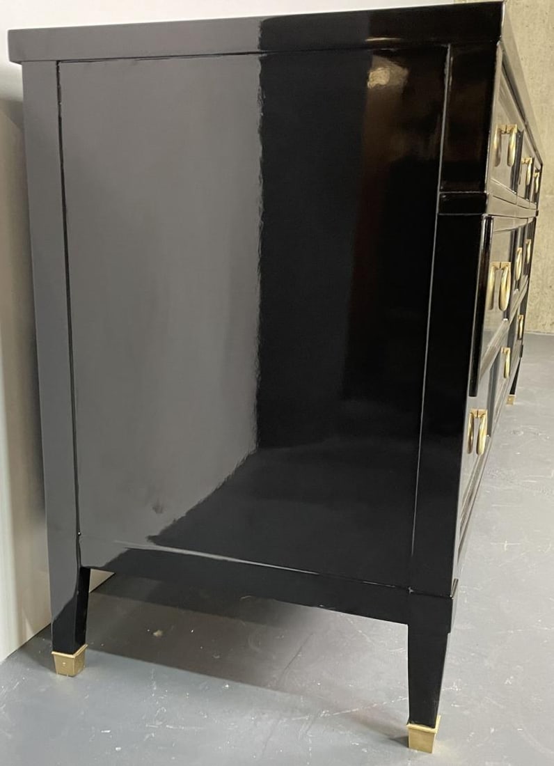 Hollywood Regency Black Lacquered Dresser / Sideboard, Bronze, Baker Furniture - 9