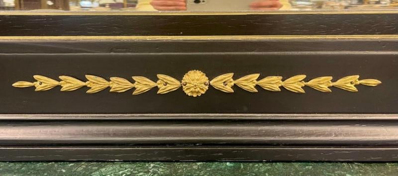 Monumental French Directoire Style Ebonized Mirror Beveled With Brass Accents - 3
