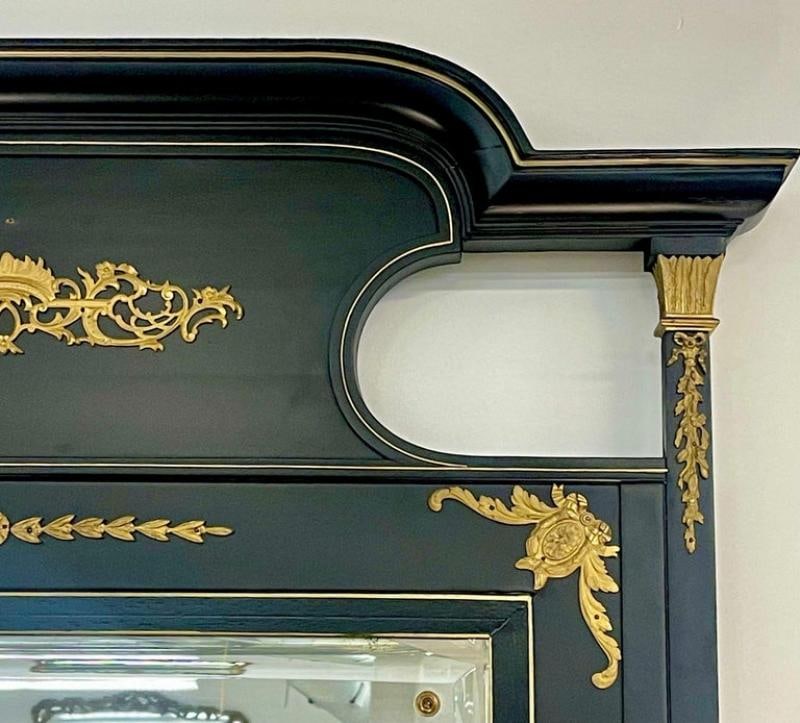 Monumental French Directoire Style Ebonized Mirror Beveled With Brass Accents - 4