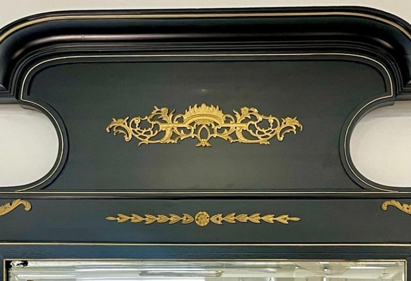 Monumental French Directoire Style Ebonized Mirror Beveled With Brass Accents - 9