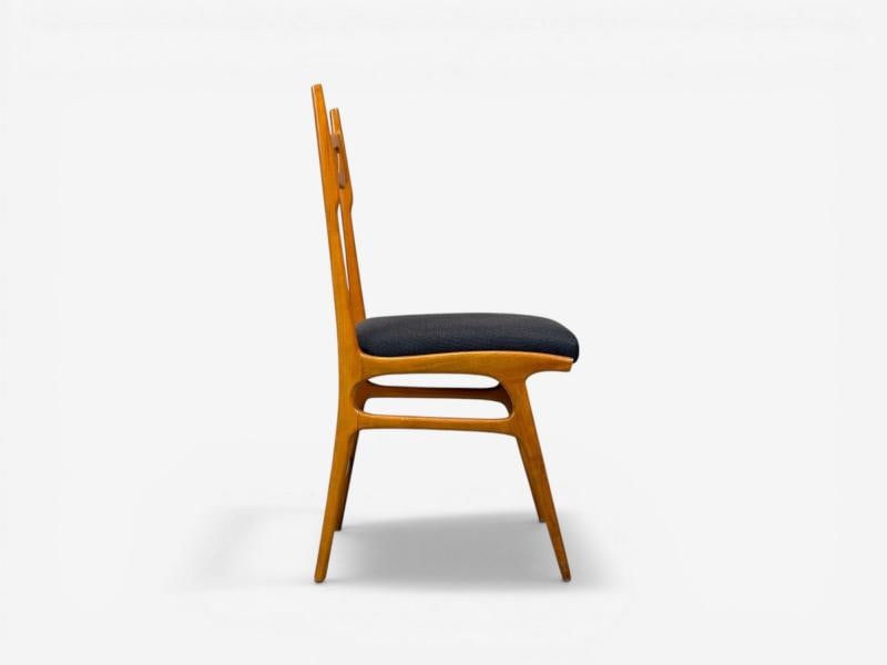Vittorio Vago Mobili, Six Dining Chairs, Fruitwood, Fabric, Italy, 1960s - 11
