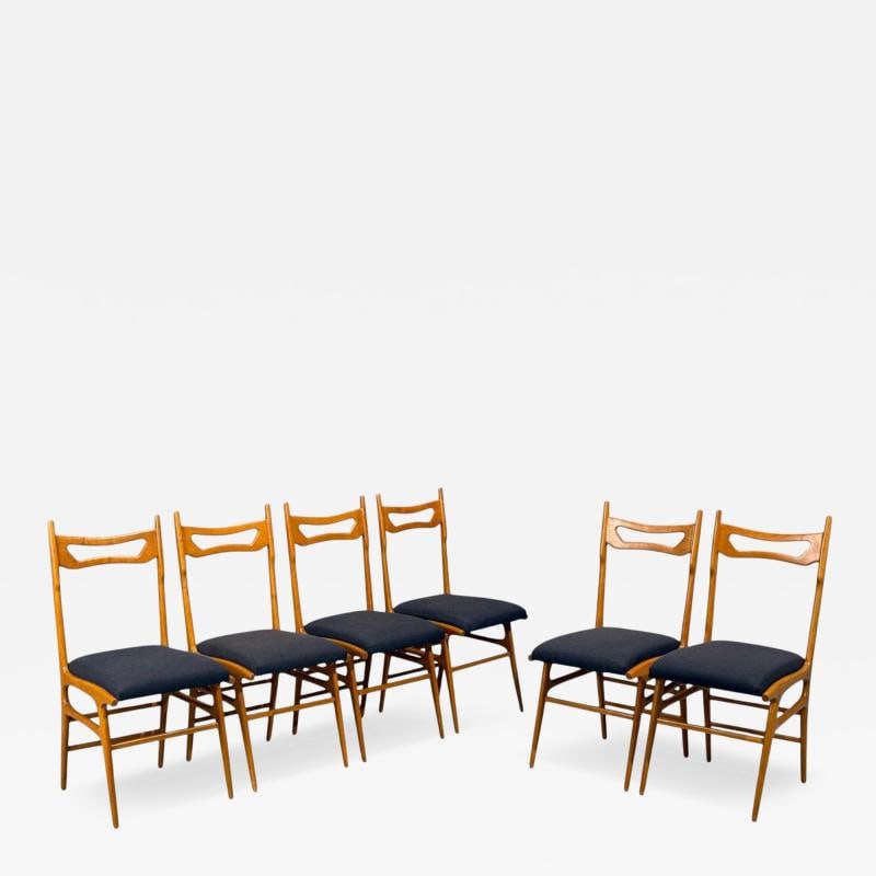 Vittorio Vago Mobili, Six Dining Chairs, Fruitwood, Fabric, Italy, 1960s (1 of 12)