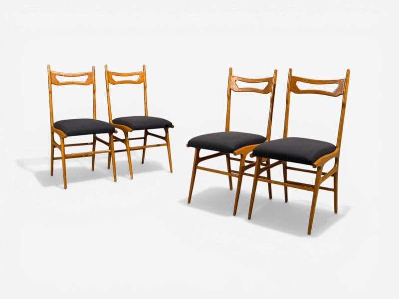 Vittorio Vago Mobili, Six Dining Chairs, Fruitwood, Fabric, Italy, 1960s - 5