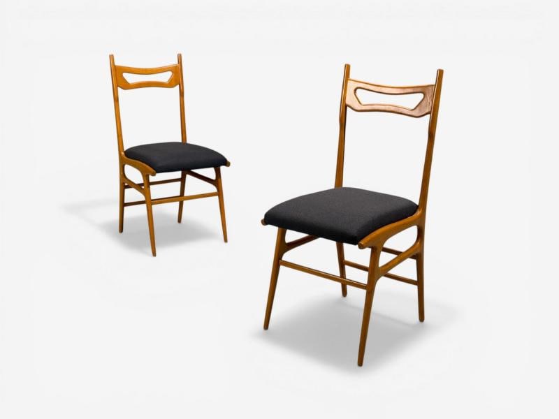 Vittorio Vago Mobili, Six Dining Chairs, Fruitwood, Fabric, Italy, 1960s - 8